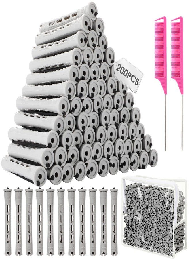 XunYee Gray 200 Piece Hair Perm Rods Set Plastic Cold Ironing Stick, Heatless Perming Rods Hair Curlers Rollers with Pintail Comb and Tote Bag for Long Short Straight Curly Natural DIY (Elegant) - Image 1